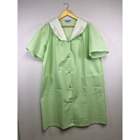 Dreamcrest Green Gingham Seersucker Duster Housecoat Robe with Embroidered  2X - Picture 1 of 7